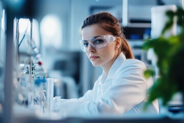 Poster - Scientist working in a laboratory conducting experiments with glassware and equipment