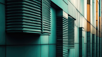 Poster - Modern Architectural Detail of Blue and Orange Wall Elements