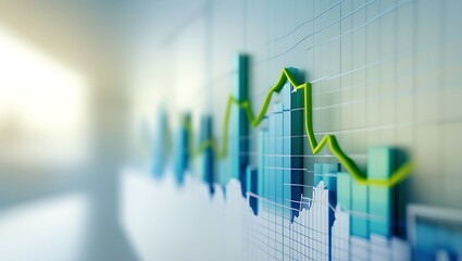 Minimalist Photo of Financial Graphs with Blurred Blue and Green Background