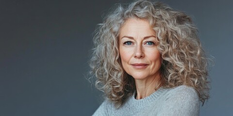 Wall Mural - Woman with curly hair in grey sweater