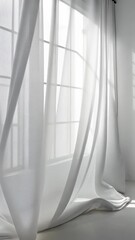 Poster - Large windows letting in sunlight to illuminate an empty white room with a tree outside, casting beautiful shadows background vertical