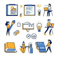 Poster - Colorful illustration of creative workspace elements showcasing tools for design and organization.