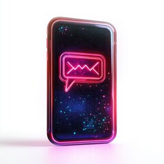Poster - A glowing smartphone with a vibrant chat bubble icon, showcasing modern communication in a futuristic style.