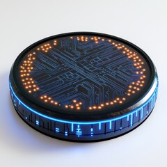 Poster - Futuristic round device with glowing circuit design, creating a high-tech ambiance.