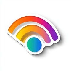 Poster - Colorful abstract design featuring a gradient rainbow symbol with a circular element.