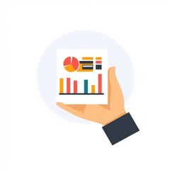 Poster - A hand holding a colorful report with various charts and graphs on a clean white background.