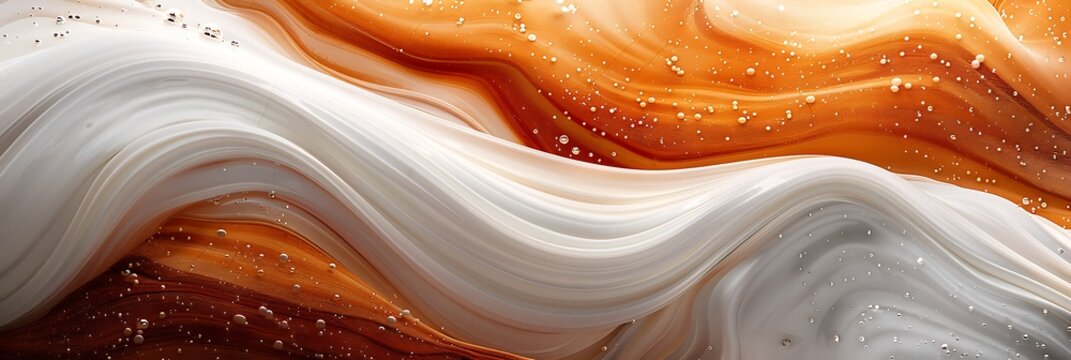Abstract Fluid Marbled Design with Swirling Patterns in White, Cream, and Light Brown with Translucent Bubbles