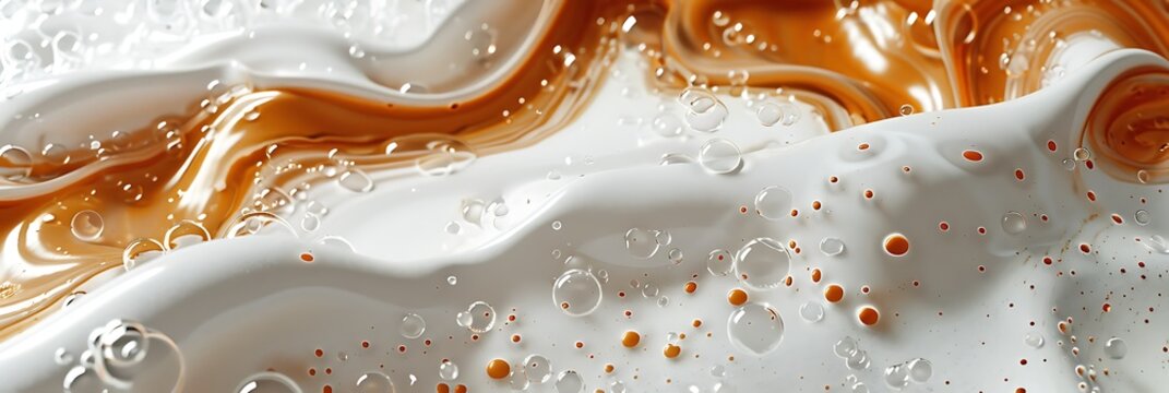 Abstract Fluid Marbled Design with Swirling Patterns in White, Cream, and Light Brown with Translucent Bubbles