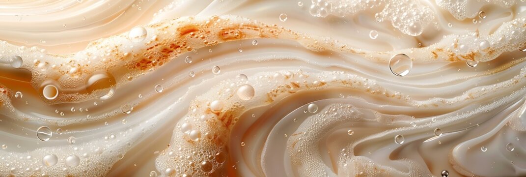 Abstract Fluid Marbled Design with Swirling Patterns in White, Cream, and Light Brown with Translucent Bubbles