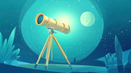 Wall Mural - a colorful telescope set against a starry night sky, capturing the wonder of astronomy and explorati