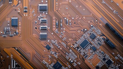 Poster - Close-up of a complex electronic circuit board with intricate components and modern design.