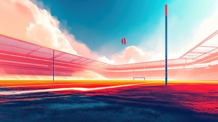 Wall Mural - Colorful rugby stadium with ball in flight.