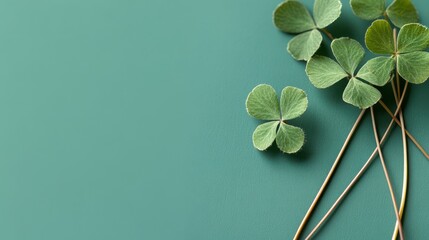 Simple yet elegant green background with arranged shamrocks, symbolizing good luck and celebrating the spirit of St. Stephen's Day in Ireland.