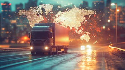 Wall Mural - logistics international delivery concept, world map with logistic network distribution on background