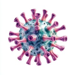 Wall Mural - A colorful, detailed illustration of a virus sphere with protruding spikes, representing its complex structure and potential for infection.