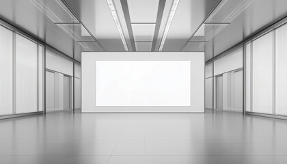 Poster - Grand Office Lobby With Central White Wall And Two Adjacent Conference Rooms. Visual Representation And Simulation