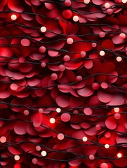 Wall Mural - A bunch of red hearts and string lights on a black background