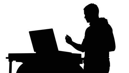 Poster - Silhouette of a man gesturing while using a laptop