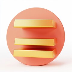 Poster - Stylish coral circular display featuring three elegant, golden rectangular shelves.