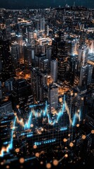 Poster - A captivating representation of financial growth, highlighting a stock market graph over a shimmering city backdrop at night