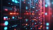 © Almahyra - Glowing server rack with data streams.