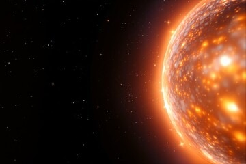Poster - Glowing orange planet in space with a starry background.