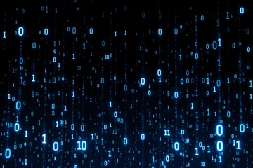 Aufkleber - Binary code background with glowing blue digits on black.