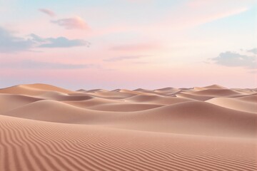 Aufkleber - Serene desert dunes under a pastel-colored sky at sunset.