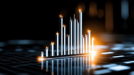 Poster - Illuminated stock market candles rise from a detailed chart, highlighted by soft light and a blurred background, capturing financial activity