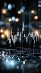 Poster - Illuminated stock market candles rise from a detailed chart, highlighted by soft light and a blurred background, capturing financial activity