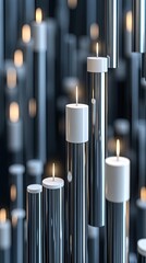 Poster - Illuminated stock market candles rise from a detailed chart, highlighted by soft light and a blurred background, capturing financial activity