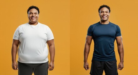 Wall Mural - Transformation journey of young african male from overweight to fit