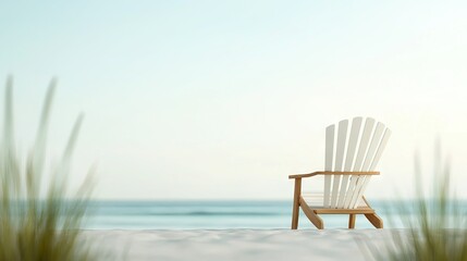 Wall Mural -  White Lawn Chair on Beach