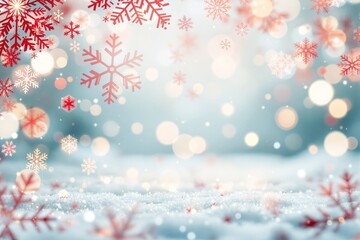 Poster - Festive snowflakes and bokeh lights overlay on snowy surface.