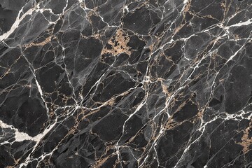 Poster - Black marble texture with white and gold veins creating a luxurious and elegant pattern.