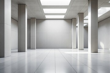 Poster - Spacious interior with pillars and skylights in bright minimalistic design.