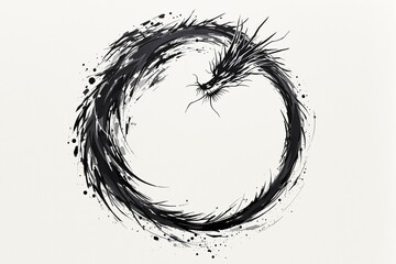 Poster - Abstract black ink dragon forming a circular design on a light background.