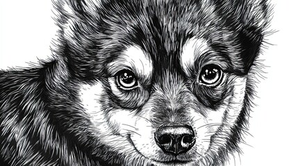 Poster - Intricate Pen And Ink Drawing Of A Husky Puppy