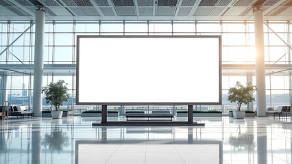 Wall Mural - big mock up of vertical blank advertising billboard or light box showcase at airport, copy space for