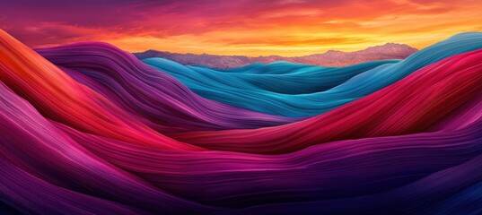 Poster - Vibrant Abstract Landscape with Flowing Colors at Sunset Horizon