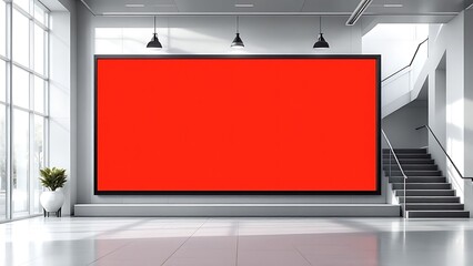 Wall Mural - big mock up of vertical blank advertising billboard or light box showcase at airport, copy space for