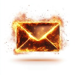 Poster - An intense flaming envelope icon glowing with fiery sparks on a white background.