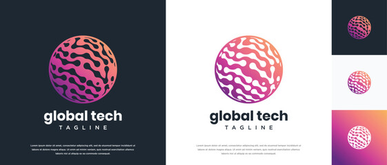 Global technology logo design vector concept. Globe technology connection logo icon.
