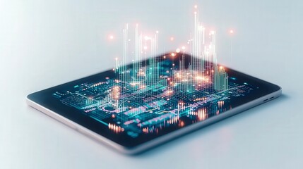 Poster - A conceptual illustration of advanced technology on a tablet, showcasing digital data and futuristic graphics.