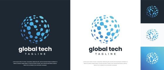 Global technology logo design vector concept. Globe technology connection logo icon.