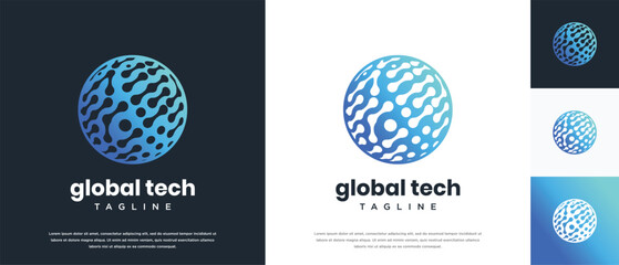 Global technology logo design vector concept. Globe technology connection logo icon.