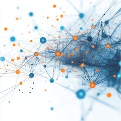 Poster - Abstract digital network with interconnected lines and vibrant blue and orange nodes.