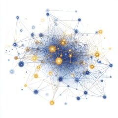Poster - An abstract digital network visualization with blue and gold nodes interconnected by fine lines.