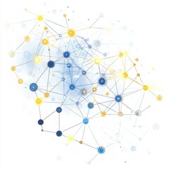 Poster - Abstract network design with blue and yellow circles, connected by thin lines, representing data flow.