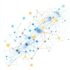 Fototapete - Abstract illustration of interconnected nodes and lines in vibrant blue and yellow hues.